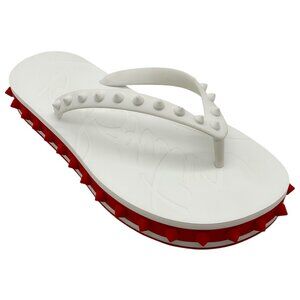 Christian Louboutin White / Red Rubber Loubi Stud Flip Flops